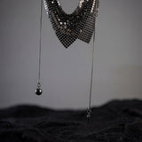 Black Mesh Bib Necklace, Chainmail Statement Necklace, Dark Glam Collar Necklace, Metallic Drape Necklace, Gothic Evening Jewelry