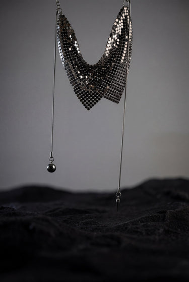 Black Mesh Bib Necklace, Chainmail Statement Necklace, Dark Glam Collar Necklace, Metallic Drape Necklace, Gothic Evening Jewelry