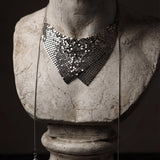 Black Mesh Bib Necklace, Chainmail Statement Necklace, Dark Glam Collar Necklace, Metallic Drape Necklace, Gothic Evening Jewelry