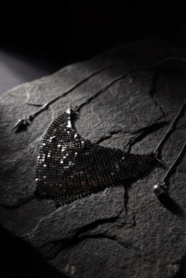 Black Mesh Bib Necklace, Chainmail Statement Necklace, Dark Glam Collar Necklace, Metallic Drape Necklace, Gothic Evening Jewelry
