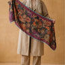Boho Paisley Soft Scarf Shawl Wrap – Teal & Purple Border, Lightweight Semi-Sheer Long Scarf, Gift for Her