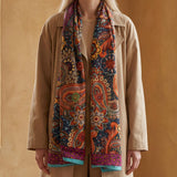 Boho Paisley Soft Scarf Shawl Wrap – Teal & Purple Border, Lightweight Semi-Sheer Long Scarf, Gift for Her