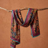 Boho Paisley Soft Scarf Shawl Wrap – Teal & Purple Border, Lightweight Semi-Sheer Long Scarf, Gift for Her