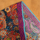Boho Paisley Soft Scarf Shawl Wrap – Teal & Purple Border, Lightweight Semi-Sheer Long Scarf, Gift for Her