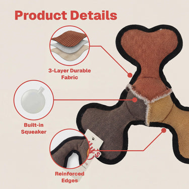 Durable Dog Toy with Squeaker, 3 Layer Tough Fabric Chew Toy, Reinforced Interactive Fetch Toy, Dog Gift 9.5in