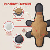 Durable Platypus Dog Toy with Squeaker, 3 Layer Tough Canvas Chew Toy, Reinforced Interactive Dog Gift 11.5in
