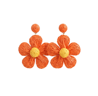 Violette Boho Flower Rattan Drop Earrings Orange Yellow