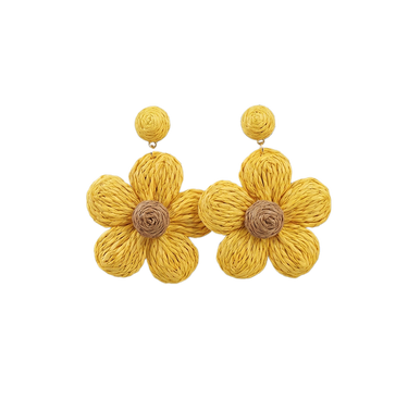 Violette Raffia Flower Drop Earrings Yellow