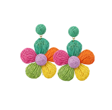 Violette Raffia Flower Drop Earrings Multicolor