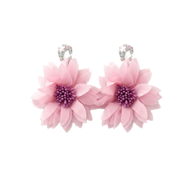 Violette Flower Drop Earrings Pink Crystal