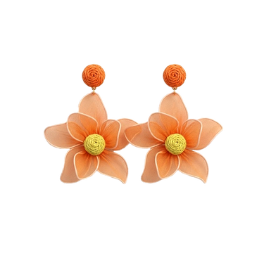 Violette Mesh Flower Drop Earrings Orange
