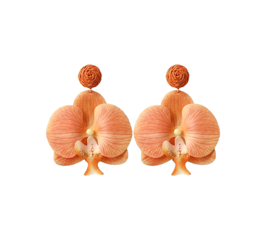 Violette Orchid Flower Drop Earrings Orange