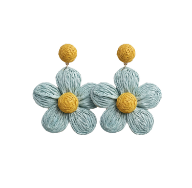 Violette Raffia Flower Drop Earrings Blue