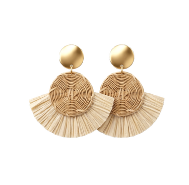 Violette Boho Rattan Drop Earrings Beige Gold
