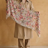 Floral Lightweight Scarf, Romantic Spring Wrap, Soft Sheer Neck Scarf, Pink Grey Botanical Print, Gift for Her