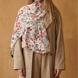 Floral Lightweight Scarf, Romantic Spring Wrap, Soft Sheer Neck Scarf, Pink Grey Botanical Print, Gift for Her