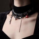 Gothic Charm Choker Necklace, Black Chain Choker, Punk Star Charm Necklace, Red Evil Eye Star, Alt Goth Jewelry, Y2K Statement Gift