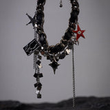 Gothic Charm Choker Necklace, Black Chain Choker, Punk Star Charm Necklace, Red Evil Eye Star, Alt Goth Jewelry, Y2K Statement Gift