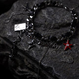 Gothic Charm Choker Necklace, Black Chain Choker, Punk Star Charm Necklace, Red Evil Eye Star, Alt Goth Jewelry, Y2K Statement Gift