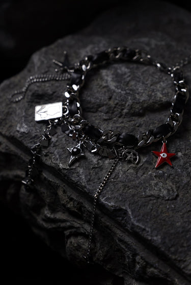 Gothic Charm Choker Necklace, Black Chain Choker, Punk Star Charm Necklace, Red Evil Eye Star, Alt Goth Jewelry, Y2K Statement Gift