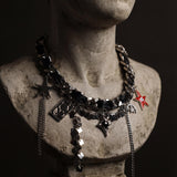 Gothic Charm Choker Necklace, Black Chain Choker, Punk Star Charm Necklace, Red Evil Eye Star, Alt Goth Jewelry, Y2K Statement Gift