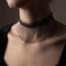 Gothic Fringe Choker Necklace,Black Tulle Chain Tassel Choker, Dark Glam Collar Necklace, Sheer Mesh Goth Jewelry, Statement Fringe Necklace