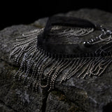 Gothic Fringe Choker Necklace,Black Tulle Chain Tassel Choker, Dark Glam Collar Necklace, Sheer Mesh Goth Jewelry, Statement Fringe Necklace