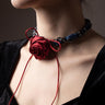 Gothic Rose Choker Necklace, Red Satin Flower Necklace, Dark Romantic Chain Choker, Victorian Goth Jewelry, Coquette Alt Gift