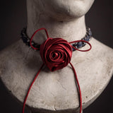 Gothic Rose Choker Necklace, Red Satin Flower Necklace, Dark Romantic Chain Choker, Victorian Goth Jewelry, Coquette Alt Gift