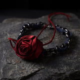 Gothic Rose Choker Necklace, Red Satin Flower Necklace, Dark Romantic Chain Choker, Victorian Goth Jewelry, Coquette Alt Gift