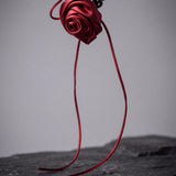 Gothic Rose Choker Necklace, Red Satin Flower Necklace, Dark Romantic Chain Choker, Victorian Goth Jewelry, Coquette Alt Gift