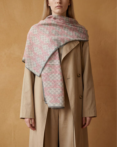 Gray Pink Geometric Soft Scarf Shawl Wrap – Lightweight Semi-Sheer Long Scarf, Minimalist Dot Print, Gift for Her