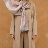 Gray Pink Geometric Soft Scarf Shawl Wrap – Lightweight Semi-Sheer Long Scarf, Minimalist Dot Print, Gift for Her