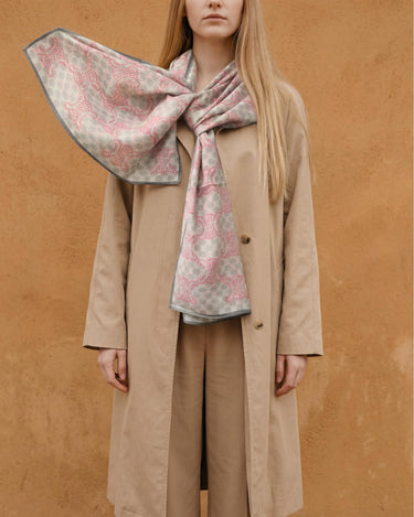 Gray Pink Geometric Soft Scarf Shawl Wrap – Lightweight Semi-Sheer Long Scarf, Minimalist Dot Print, Gift for Her