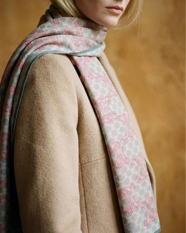 Gray Pink Geometric Soft Scarf Shawl Wrap – Lightweight Semi-Sheer Long Scarf, Minimalist Dot Print, Gift for Her