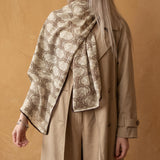 Neutral Beige Monogram Scarf with Brown Trim – Elegant Long Scarf / Lightweight Wrap – Everyday Luxe Gift