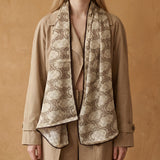 Neutral Beige Monogram Scarf with Brown Trim – Elegant Long Scarf / Lightweight Wrap – Everyday Luxe Gift