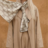 Neutral Beige Monogram Scarf with Brown Trim – Elegant Long Scarf / Lightweight Wrap – Everyday Luxe Gift