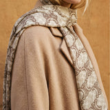 Neutral Beige Monogram Scarf with Brown Trim – Elegant Long Scarf / Lightweight Wrap – Everyday Luxe Gift