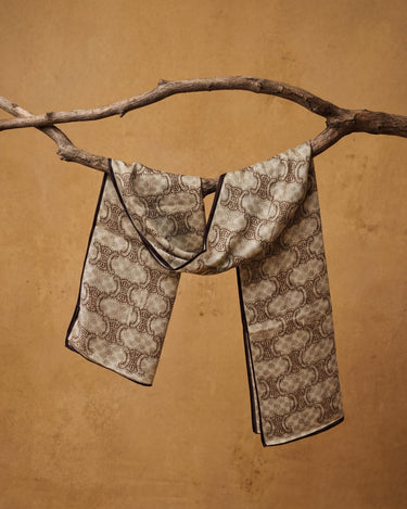 Neutral Beige Monogram Scarf with Brown Trim – Elegant Long Scarf / Lightweight Wrap – Everyday Luxe Gift