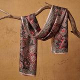 Paisley Floral Lightweight Scarf with Leopard Border, Black Red Pink Boho Wrap, Soft Sheer Neck Scarf, Gift for Her