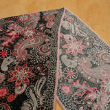 Paisley Floral Lightweight Scarf with Leopard Border, Black Red Pink Boho Wrap, Soft Sheer Neck Scarf, Gift for Her