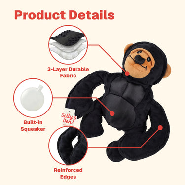 Selly's Den Gorilla & Duck Plush Dog Toy Set, Squeaky Stuffed Animal Toys for Puppies, Interactive Soft Chew and Fetch Toys (Black Gorilla)