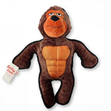 Selly's Den Gorilla & Duck Plush Dog Toy Set, Squeaky Stuffed Animal Toys for Puppies, Interactive Soft Chew and Fetch Toys (Brown Gorilla)