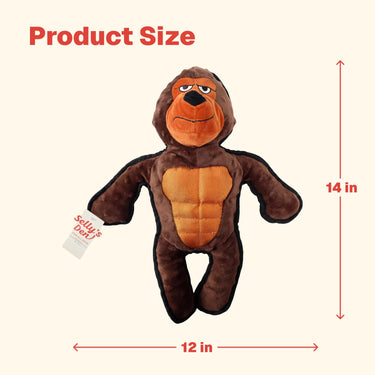 Selly's Den Gorilla & Duck Plush Dog Toy Set, Squeaky Stuffed Animal Toys for Puppies, Interactive Soft Chew and Fetch Toys (Brown Gorilla)