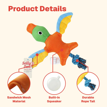 Selly's Den Gorilla & Duck Plush Dog Toy Set, Squeaky Stuffed Animal Toys for Puppies, Interactive Soft Chew and Fetch Toys (Brown Gorilla)