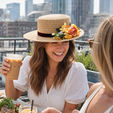 Violette Floral Accent Wide Brim Straw Boater Hat - Lifestyle scene 2