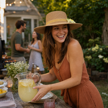 Violette Floral Ribbon Straw Fedora Hat - Lifestyle scene 3