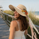Violette Floral Ribbon Wide Brim Straw Boater Hat - Lifestyle scene 1