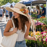 Violette Floral Ribbon Wide Brim Straw Boater Hat - Lifestyle scene 2